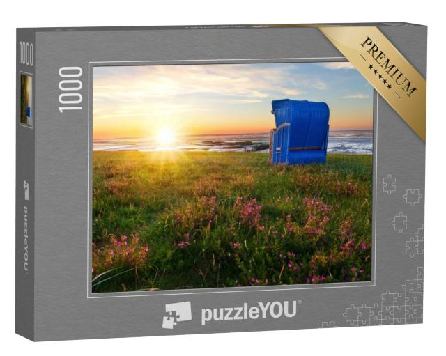 Puzzel 1000 stukjes „Strandstoelen op het strand van Harlesiel, Oost-Friesland bij zonsondergang“