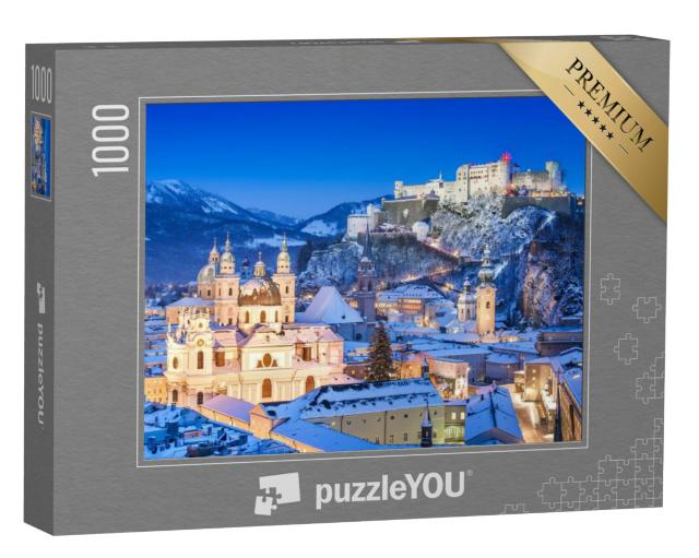 Puzzel 1000 stukjes „Prachtig uitzicht op de historische stad Salzburg met fort in de winter, Oostenrijk“