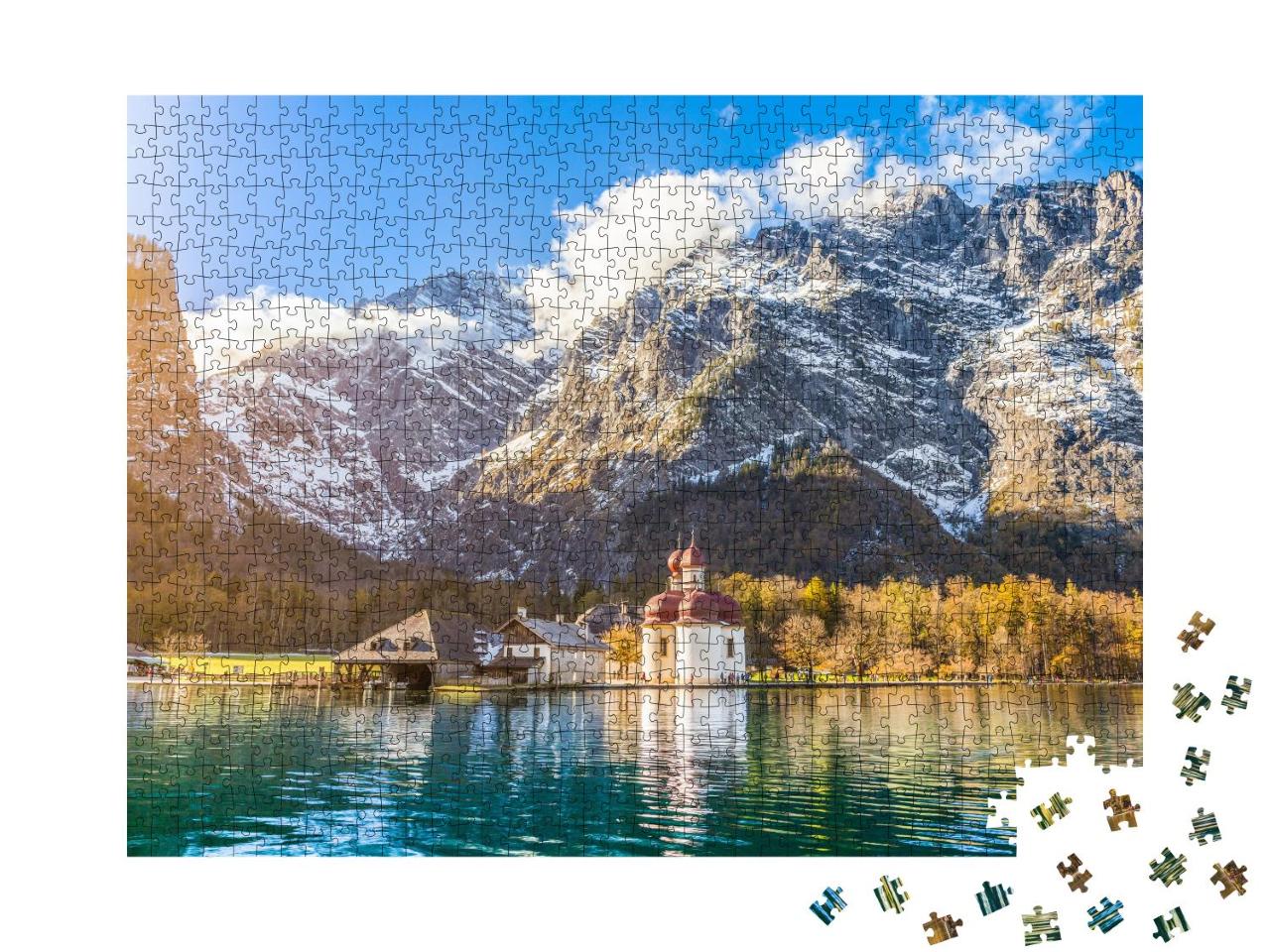 Puzzle 1000 Teile „Malerische Berglandschaft am Königssee in Bayern, Deutschland“