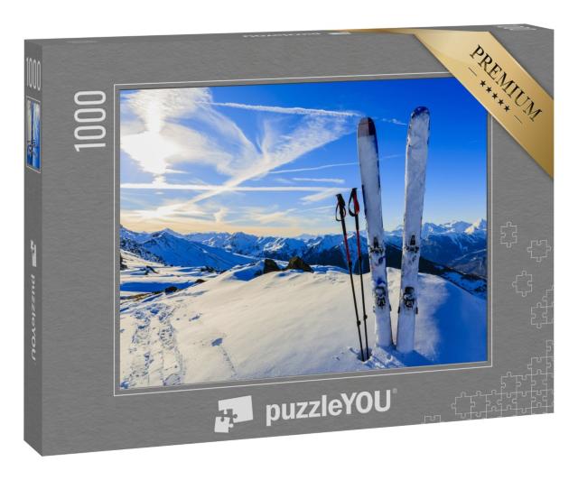Puzzle 1000 Teile „Bereit für die Abfahrt: Skier im Schnee“