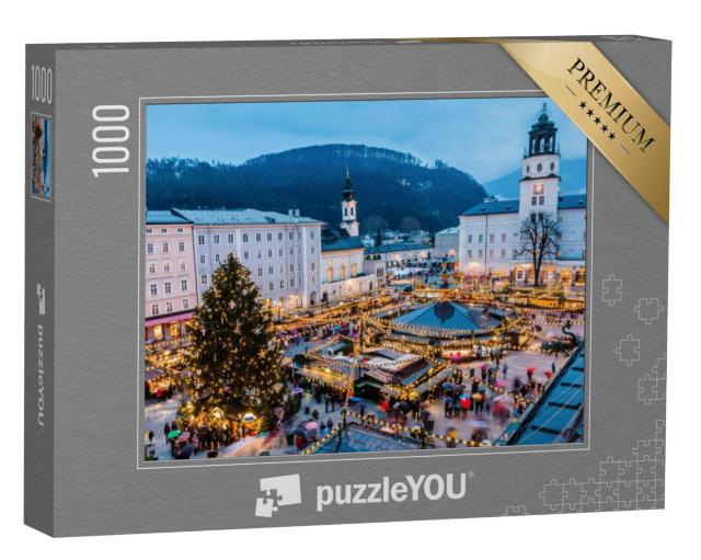 Puzzel 1000 stukjes „Oude binnenstad van Salzburg met kerstmarkt, Oostenrijk“