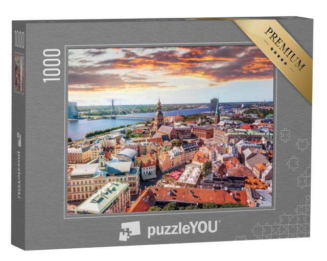 Puzzel 1000 stukjes „Gezicht in vogelvlucht op de oude binnenstad van Riga“