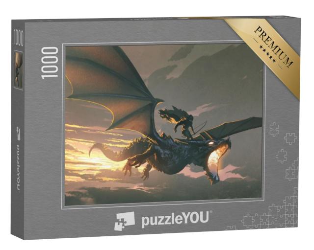 Puzzel 1000 stukjes „Ridder berijdt de draak bij zonsondergang“