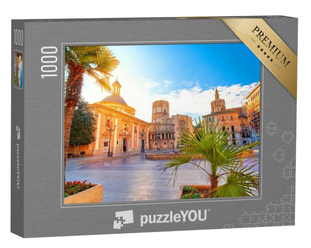 Puzzel 1000 stukjes „Plein van de Maagd Maria: Kathedraal van Valencia bij zonsopgang“