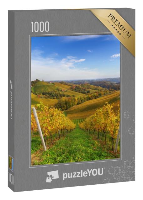 Puzzle 1000 Teile „Herbstszene: schöner Weinberg unter tiefblauem Himmel“