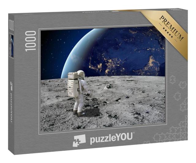 Puzzle 1000 Teile „Ein Astronaut steht auf der Oberfläche des Mondes und blickt auf die Erde“