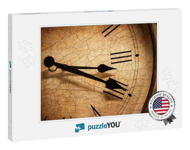 Old Times, Vintage Classic Clock Style Overlay with Crack... Jigsaw Puzzle