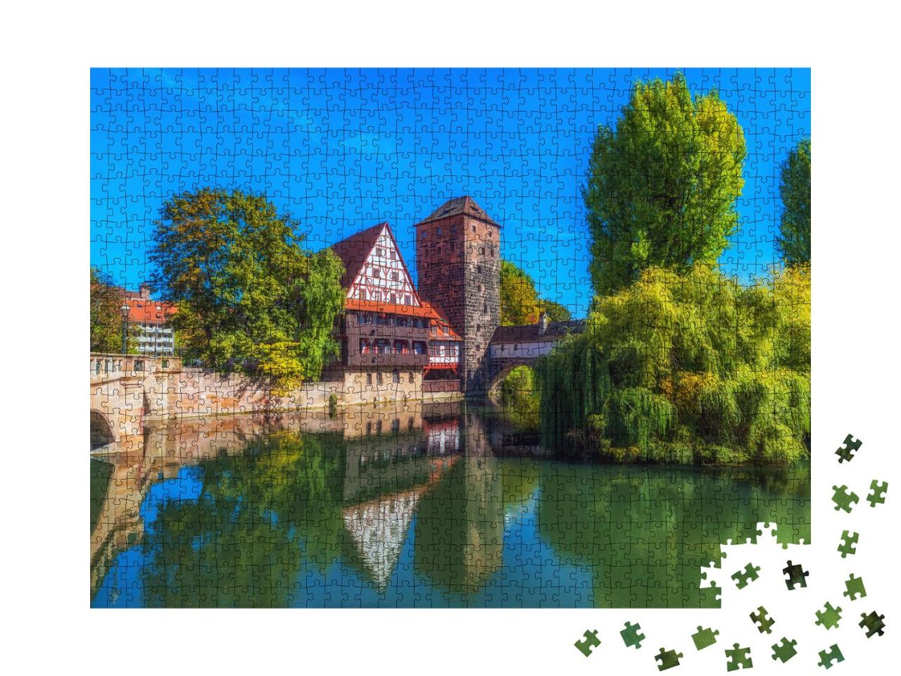 Puzzle 1000 Teile „Das Flussufer der Pegnitz in Nürnberg, Deutschland“