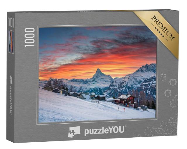 Puzzel 1000 stukjes „Prachtig uitzicht op de besneeuwde huizen in het dorp“