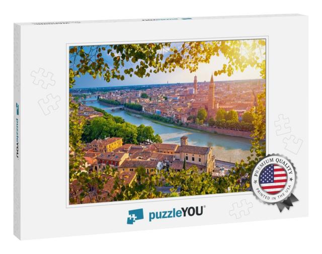City of Verona & Adige River Aerial View Through Leaf Fra... Jigsaw Puzzle