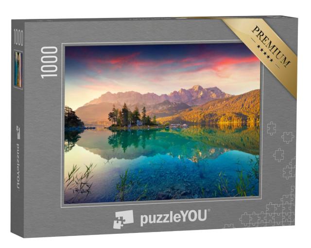 Puzzel 1000 stukjes „Zonsopgang bij de Eibsee, Duitse Alpen“