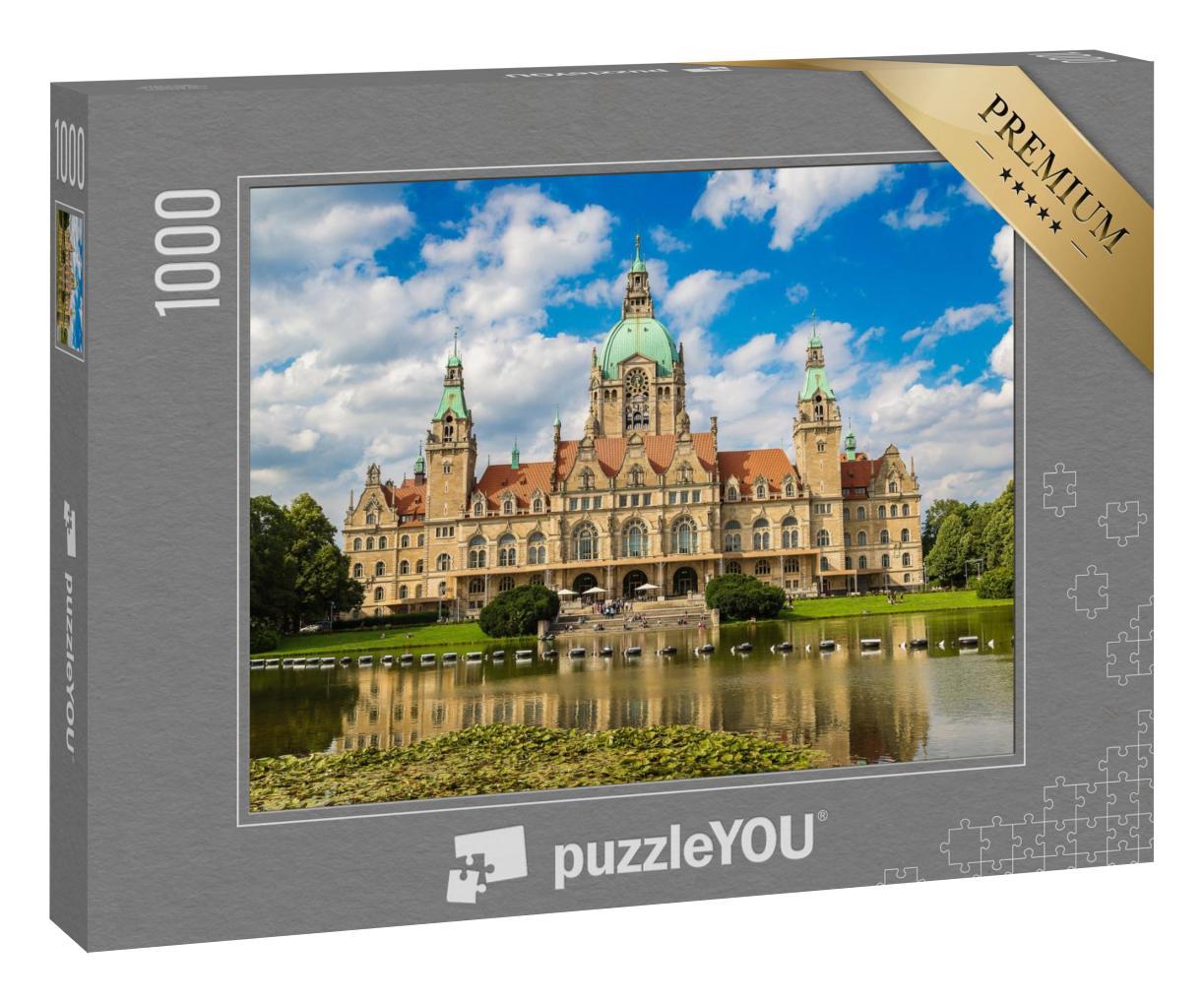 Puzzle 1000 Teile „Neues Rathaus in Hannover an einem schönen Sommertag, Deutschland“