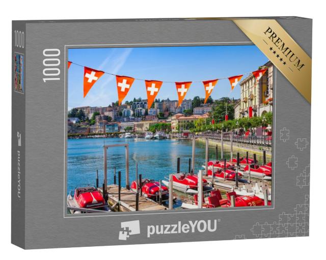 Puzzel 1000 stukjes „Panoramisch uitzicht op het meer van Lugano“