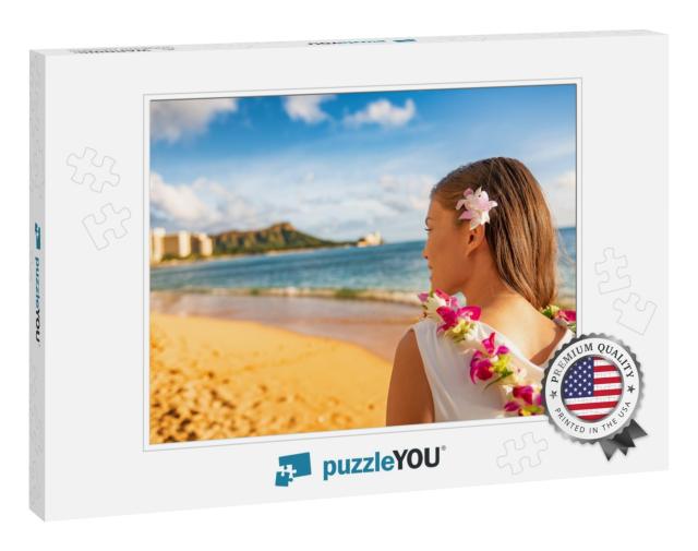 Hawaii Woman Wearing Lei Flower Necklace & Hair Accessory... Jigsaw Puzzle