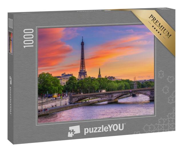 Puzzle 1000 Teile „Sonnenuntergang über Eiffelturm und Seine, Paris“