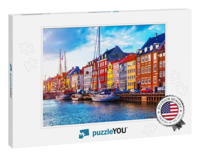 Scenic Summer Sunset View of Nyhavn Pier with Color Build... Jigsaw Puzzle