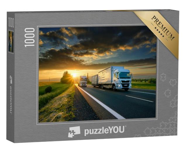 Puzzel 1000 stukjes „Vrachtwagens inhalen op een weg“