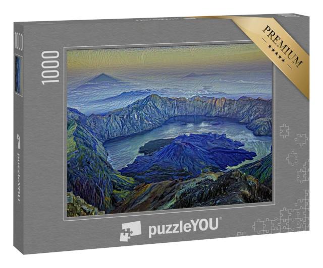Puzzle 1000 Teile „im Kunst-Stil von van Gogh, Sternennacht - Sonnenaufgang vom Berg Rinjani, Lombok, Indonesien“