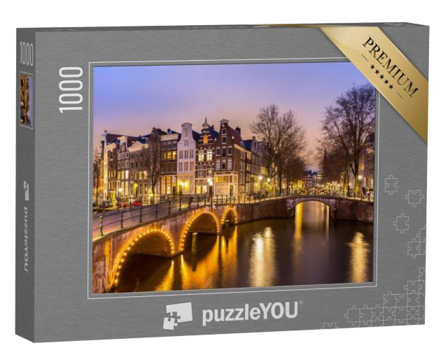 Puzzel 1000 stukjes „Avondgrachten in Amsterdam, Nederland“