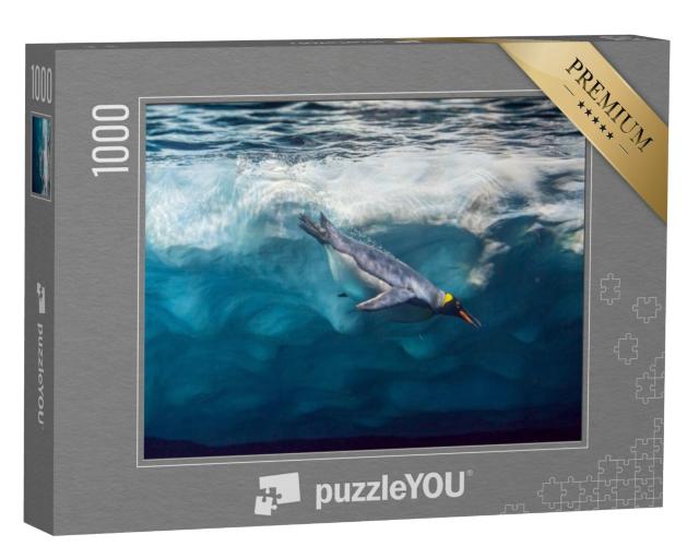 Puzzel 1000 stukjes „Pinguïn duikt onder het ijs, onderwaterfoto“