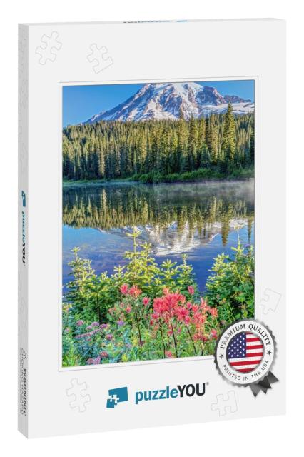 A Popular View of Mount Rainier At Reflection Lake with W... Jigsaw Puzzle