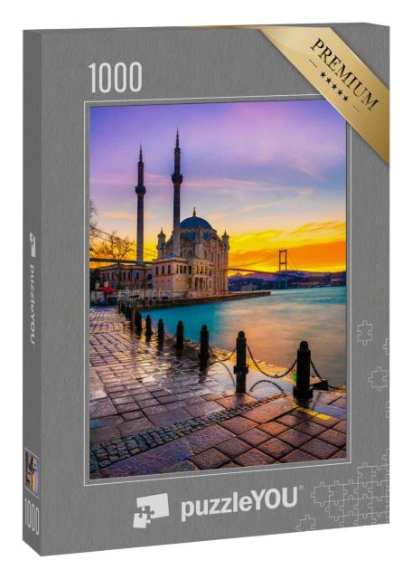Puzzle 1000 Teile „Landschaft mit farbigen Wolken: Sonnenaufgang an der Bosporus-Brücke“