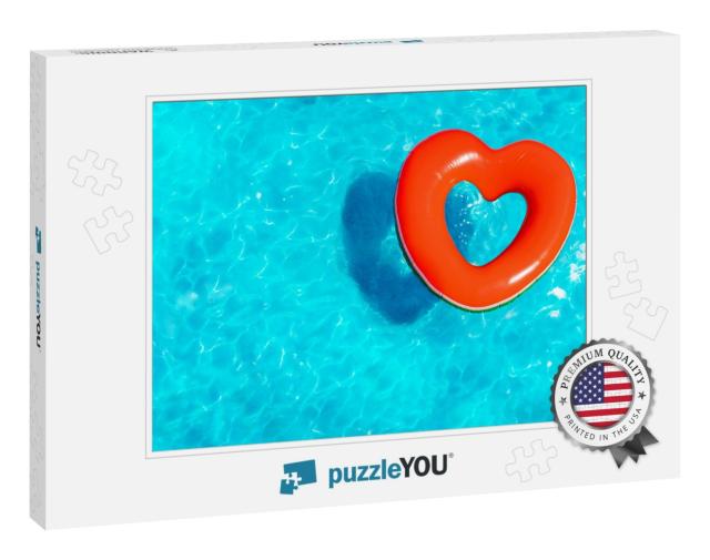 Inflatable Red Heart Buoy Swim in the Swimming Pool View... Jigsaw Puzzle