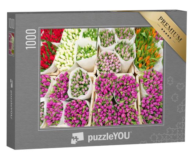 Puzzel 1000 stukjes „Tulpen bloemen te koop uit Nederland, bloemenmarkt Amsterdam“