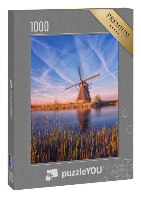 Puzzle 1000 Teile „Wunderschöne Windmühle im Sonnenuntergang, Niederlande“