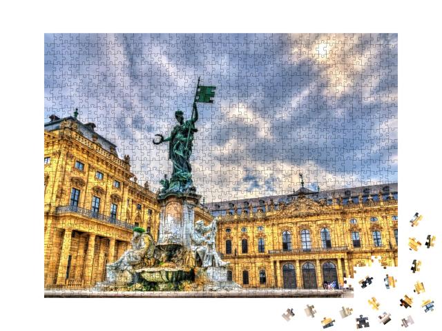 Puzzle 1000 Teile „Frankoniabrunnen an der Würzburger Residenz in Bayern, Deutschland“