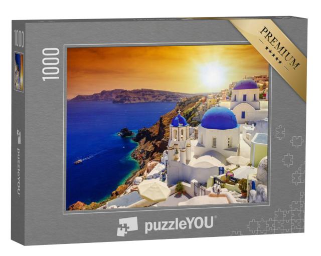 Puzzel 1000 stukjes „Zonsondergang boven Oia op Santorini, Griekenland“