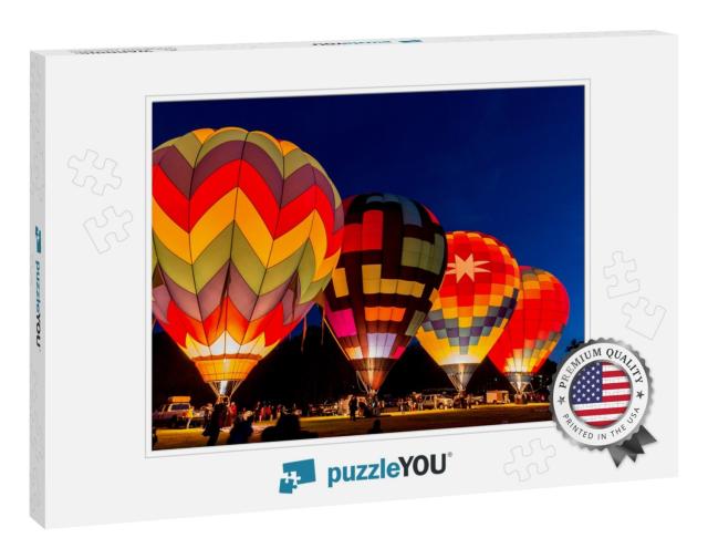 Four Hot Air Balloons Preparing to Rise in the Early Morn... Jigsaw Puzzle