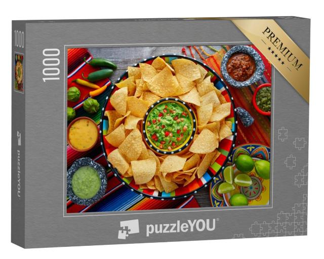 Puzzel 1000 stukjes „Nachos met guacamole tortillachips in een sombrero bord“