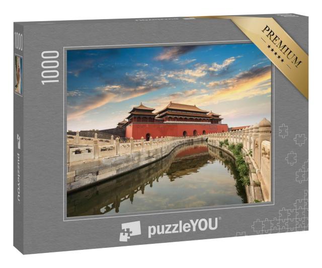 Puzzle 1000 Teile „Verbotene Stadt in Peking, China, Mauer, Wasser, bewölkter Himmel“