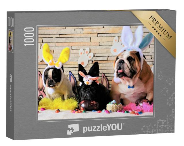 Puzzel 1000 stukjes „Drie honden in paashaaskostuums“