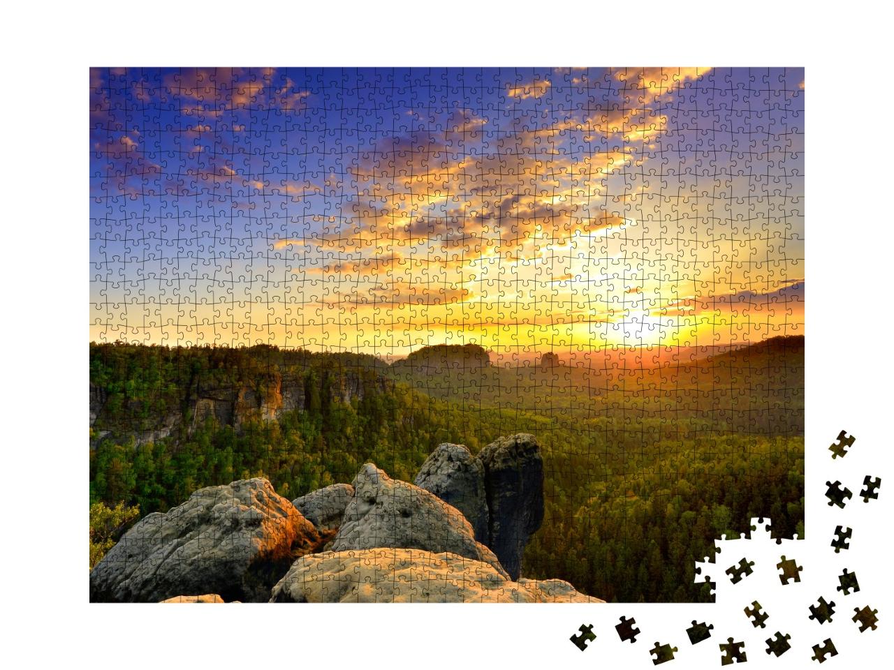 Puzzle 1000 Teile „Sonnenaufgang über dem Nationalpark Sächsische Schweiz“