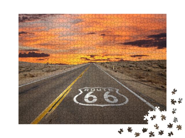 Puzzle 1000 Teile „Route 66: Zeichen für den Verkehr, Mojave-Wüste“