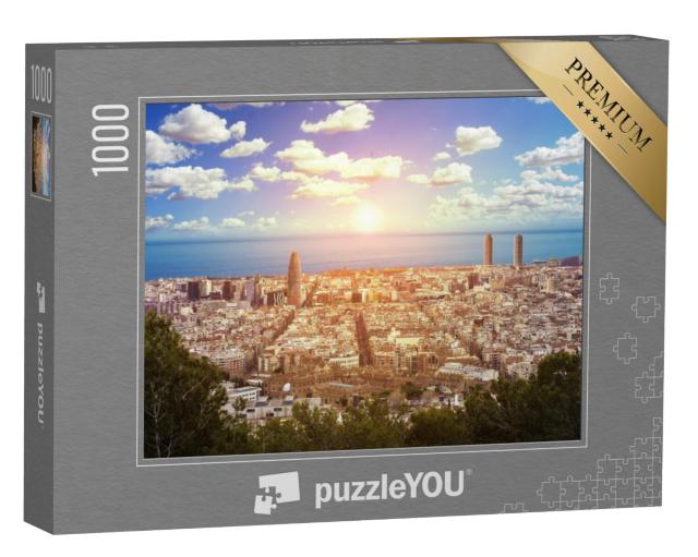 Puzzel 1000 stukjes „Panoramisch uitzicht op de zee en de stad Barcelona, Spanje“