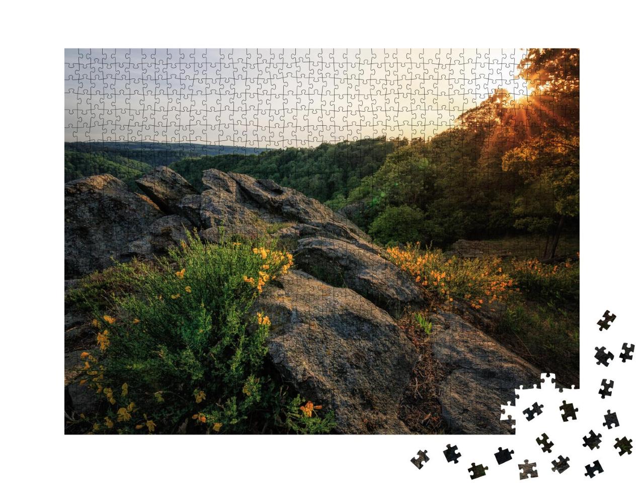 Puzzle 1000 Teile „Das Tal der Bode im Harz im wunderschönen Sonnenuntergang“