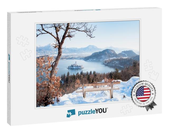 Beautiful View of Wooden Bench Overlooking Famous Lake Bl... Jigsaw Puzzle