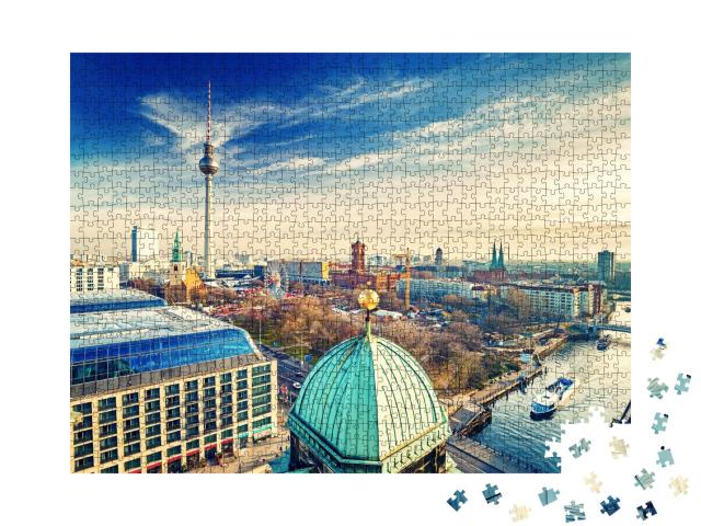 Puzzle 1000 Teile „Luftaufnahme auf Alexanderplatz und Spree, Berlin, Deutschland“