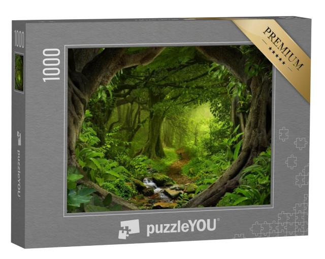 Puzzel 1000 stukjes „Diep tropisch oerwoud met rivier in Zuidoost-Azië“