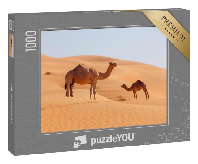 Puzzle 1000 Teile „Kamel-Mama mit Jungtier in einer Wüste im Nahen Osten“