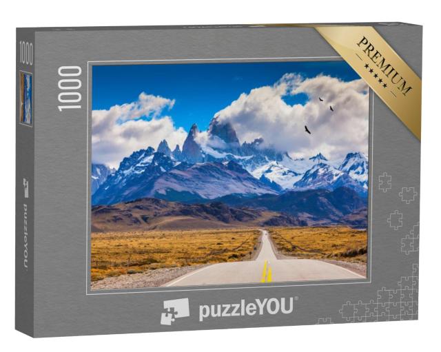 Puzzel 1000 stukjes „Kudde Andes-condors boven een snelweg in Patagonië“