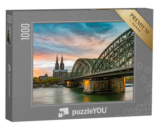 Puzzel 1000 stukjes „De beroemde Hohenzollern brug en de Dom van Keulen, Duitsland“