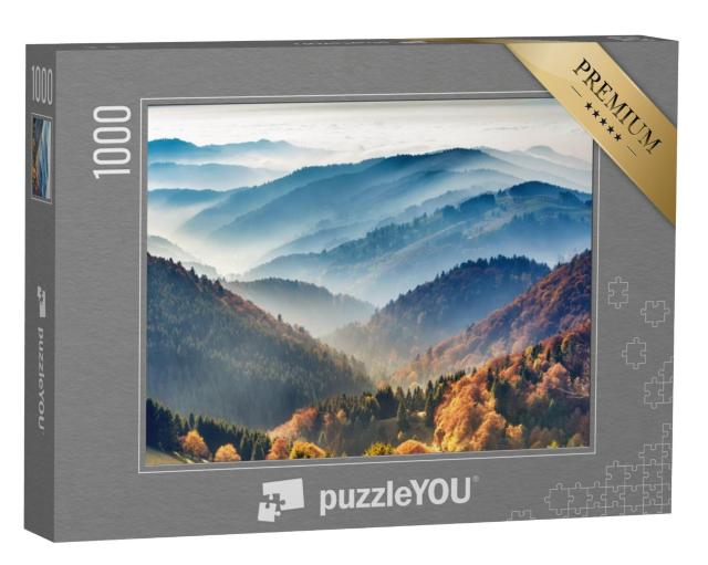 Puzzel 1000 stukjes „Pittoresk Zwarte Woud: Bergen in de mist, Baden-Württemberg, Duitsland“