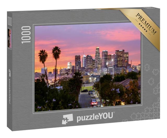 Puzzle „Die Skyline der Innenstadt von Los Angeles bei Sonnenuntergang“