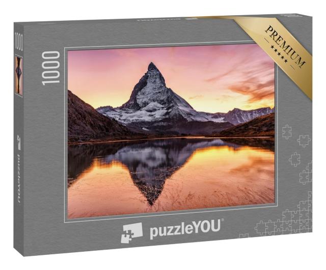 Puzzle 1000 Teile „Prächtiger Sonnenuntergang am Matterhorn und Riffelsee, Schweiz“