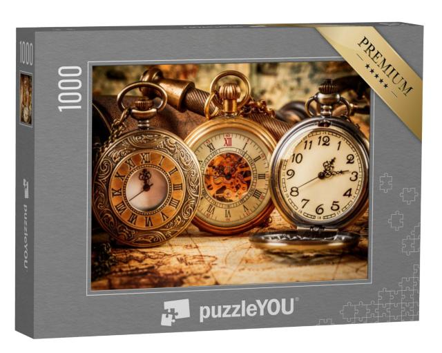 Puzzel 1000 stukjes „Antiek vintage zakhorloge met Romeinse en Arabische wijzerplaten“