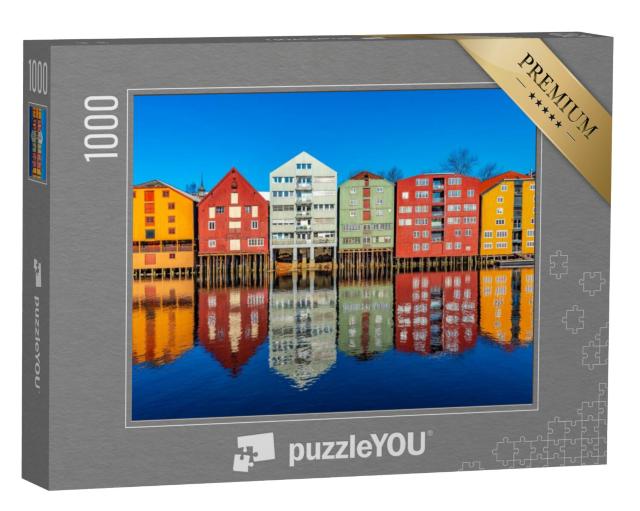 Puzzel 1000 stukjes „Houten huizen bij de rivier Nidelva in de wijk Brygge in Trondheim, Noorwegen“